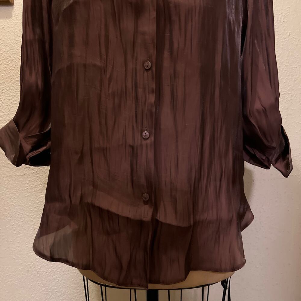 ASOS DESIGN Oversized Metallic Shirt Chocolate Size 4 - Picture 7 of 16